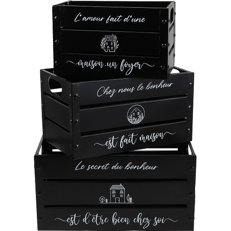 Lot de 3 caisses en métal "Loft & Metal" - Noir - L 40 x P 25 x H 20 cm - Livraison gratuite (1/2)