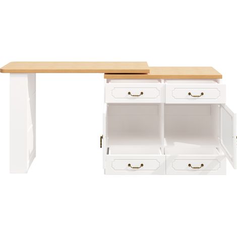 Mesa bar extensible blanca de MDF 203 x 39 x 92,8 cm con LED y almacenaje (1/5)
