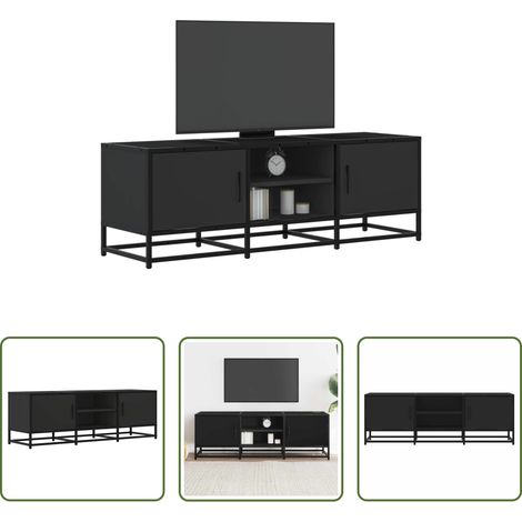 Meuble tv noir -  Meuble TV noir 120x35x41 cm bois d'ingénierie et métal (1/5)
