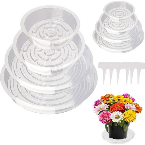 9 PCS plateaux à soucoupes pour plantes, plateau en plastique pour pot de fleurs,plateau d'égouttage transparent pour plantes avec 9 étiquettes(S+M+L) (1/5)