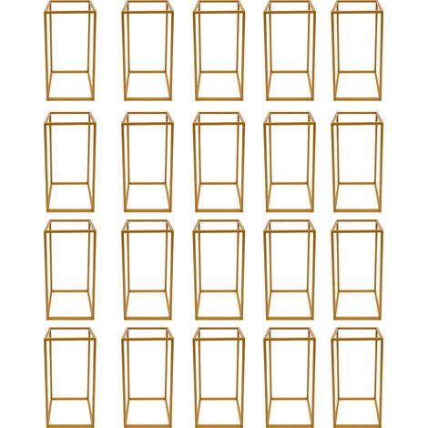 Lot de 20 supports de fleurs décoratifs en métal doré, cadres géométriques, structures cubiques ouvertes, pilier de centre de table, pour composition florale, mariage, fête et décoration d’événement - (1/5)