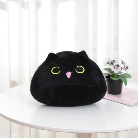 Chat Peluche - 30 cm - Décoration Intérieure Canapé Lit - Jouet Doux pour Enfant - Noir - Style Bouche Ouverte (1/5)