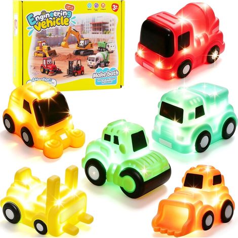 Lot de 6 jouets de bain lumineux de construction  Ensemble de jouets de bain flottants à LED - Jouet de bain sensoriel - Jouet de bain lumineux - Voiture (1/5)