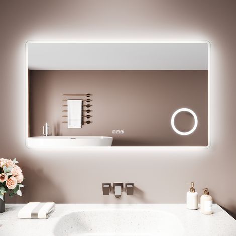SIRHONA Miroir lumineux de salle de bain - Miroir Carré à Double Éclairage Intelligent, Anti-Buée, 3 Températures de Couleur & Réglage Continu, 140x80 cm