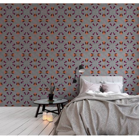 Papier peint panoramique gris à motif | Tapisserie panoramique effet béton motif mandala | Papier peint panoramique graphique original - 270 x 400 cm (4 pièces) (1/5)