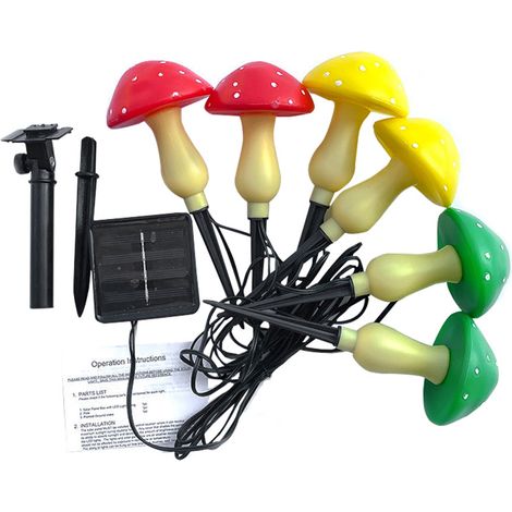 Guirlande lumineuse solaire en forme de champignon, éclairage automatique, 8 modes, blanc chaud, étanche IP65, décoration de jardin (1 paquet de 6 champignons) (1/5)