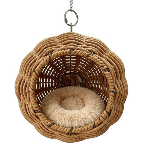 Nid Oiseau pour Cage, Nid en Rotin Imité avec Armature en Acier, Nid d’Élevage Transpirable pour Perruches, Canaris, Pinsons avec Coussin Amovible et Chaîne de Suspension (1/5)