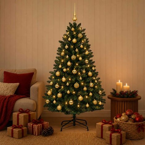 vidaXL Árbol de Navidad artificial verde oscuro con bolas 150 cm (1/5)