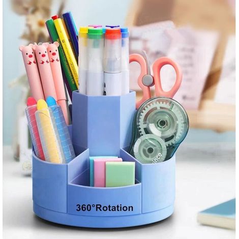 Organisateur Bureau Rotatif 360 Degrés 7 Compartiments Porte-Stylos Accessoires Papeterie (1/4)