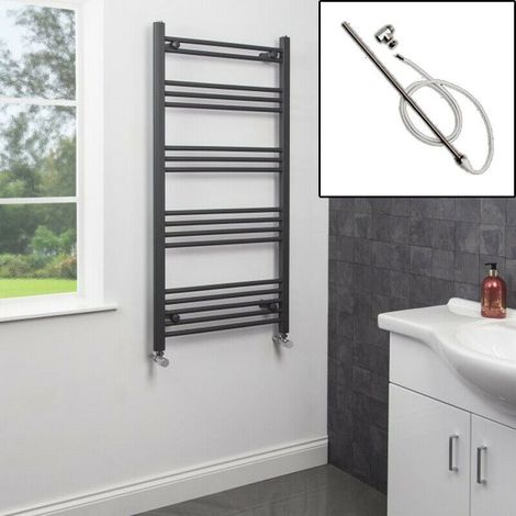 1200 x 600mm Bathroom Heated Towel Rail Dual Fuel Anthracite Flat Manual 17 Rail (1/4)