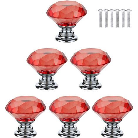 6 stücke (332,8 cm) rot Kristall Türgriffe Diamant Möbel Griffe Schrank Zieht Dekorative Griffe (1/5)