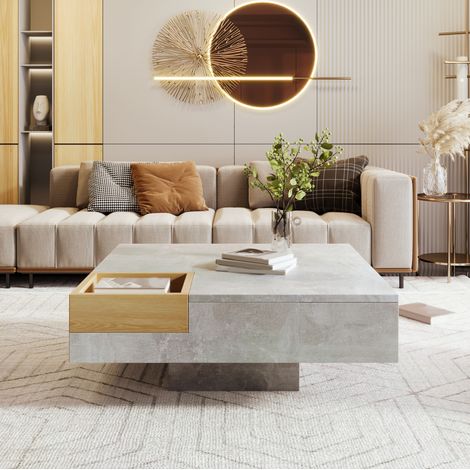 Couchtisch mit Aufbewahrungsbox 72x72 cm Spanplatte Grau OKMYHOME (1/5)