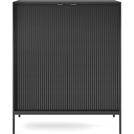 Commode universel Noir 104x125x39cm pied métal 2 portes rainurés modèle "NOEMIE" (1/5)