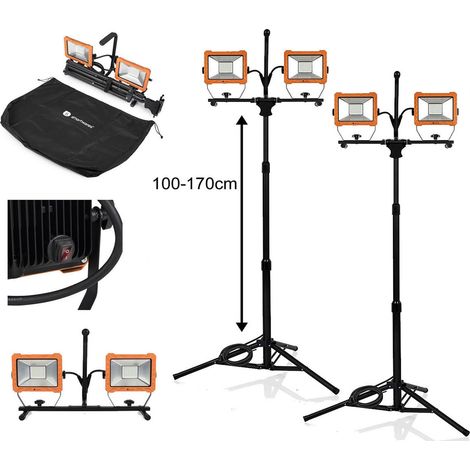 LED Profi Baustrahler 2er Set mit Stativ, höhenverstellbar IP65, 2x 30 Watt (1/5)