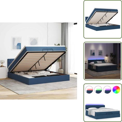 Coprimaterasso - vidaXL Struttura Letto Pouf con Materassi Blu 200x200 cm in Tessuto - Luci a LED