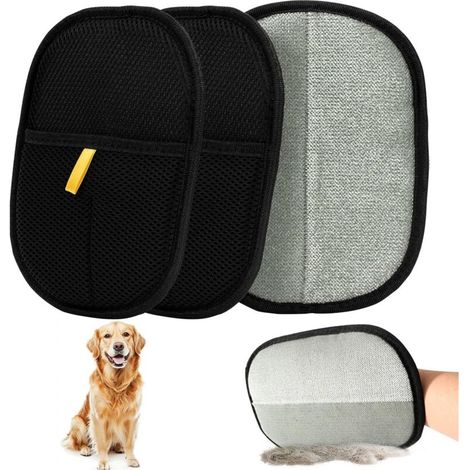 3 gants pour poils de chat, brosse double face pour poils d'animaux, brosse réutilisable pour poils d'animaux pour laver, démêler et toiletter, gant brosse pour chat pour canapé, meubles, tapis, siège (1/5)