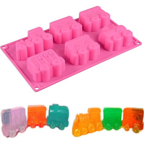 Moule à Gâteau en Silicone 6 Cavités Forme de Rainure Train - Antiadhésif Moules Spécifique Cuisine pour Pâtisserie, Savons, Dessert, Décoration, Muffins À 01 (1/5)