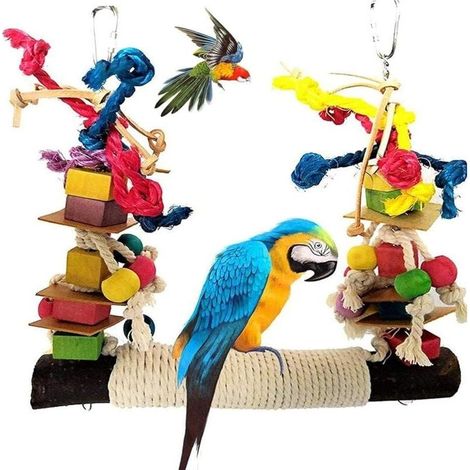 Jouet pour perroquet en bois – Balançoire et jouet à mordre – Dimensions 25 x 3 x 25 cm – Matériau non toxique et lavable (1/5)