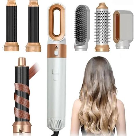 5-in-1 Haarstyling-Tool: Haartrockner, Lockenstab, Volumenkamm und Flachbürste. (1/5)