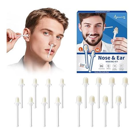 Nose and Ear Wax Kit pour Hommes et Femmes, 16 Bâtons de Cire Préemballés avec 2 Tailles Prêtes à L'emploi pour Epilation du Nez et des Oreilles, Epilation Sûre, Rapide et Sans Douleur (1/5)