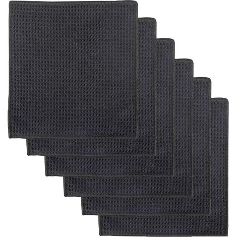 Chiffon Microfibre 6 pièces, torchons réutilisables 20x20 cm, hautement Absorbant, pour ménage, Cuisine, Voiture et Set de Barista (Noir) (1/5)