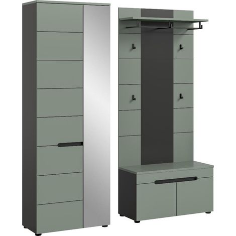 Canu Garderobenmöbel Set C7 staubgrün, dunkelgrau.