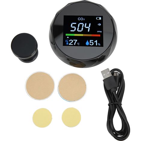 Détecteur de qualité d'air portable 3-en-1 ZN-2CO6 : moniteur CO2, température et humidité, capteur de dioxyde de carbone noir (1/5)
