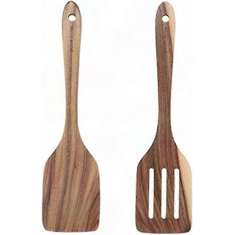 Pfannenwender aus Teakholz für beschichtete Pfannen – Massiver, geschlitzter Holzlöffel, robustes Küchenutensil (1/5)