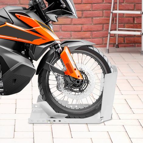 Support de moto, pince de roue avant, bascule de moto, convient pour pneus de 8 à 24 pouces, aide au chargement des pneus, support de transport, bascule de roue, rail d'aide au chargement (1/5)