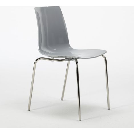 Silla para bar y cocina con soporte de acero apilable Lollipop Grand Soleil - Gris