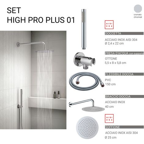 GEDY GYHP1010100 HIGH PRO PLUS 01 Kit de ducha redondo 5 piezas cromo - ref: GYHP1010100 (1/2)