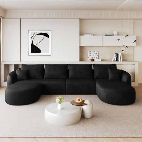 sofá modular en U sin montaje de tela negro OKMYHOME (1/5)