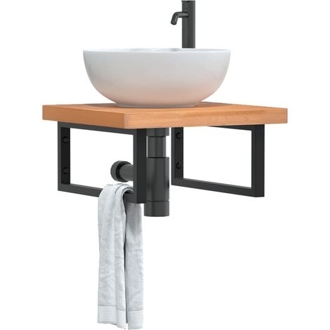 Waschbeckenregal Wandmontage Stahl und Massivholz Buche