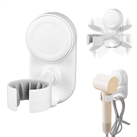 Soporte para secador de pelo, soporte ajustable multiángulo para secador de pelo montado en la pared, gancho para secador de pelo para baño/dormitorio/hotel (1/5)