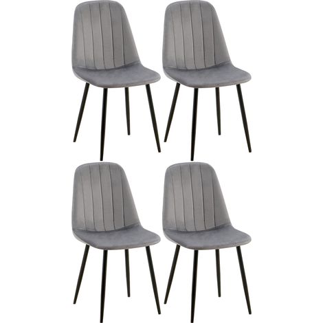 Juego de 4 sillas de comedor con costuras decorativas verticales, asiento de terciopelo gris, patas de metal negro 100001755 (1/5)