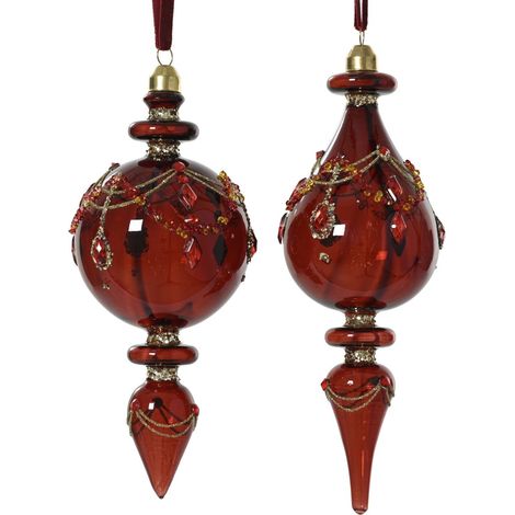 Pendente in vetro con nastro velluto D 8 cm bordeaux Peraga Christmas