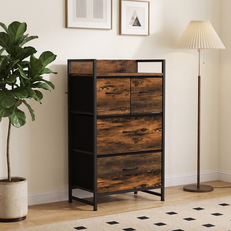 Meuble de rangement style industriel commode 4 tiroirs en tissu pliables et amovibles et 1 étagère - 50 x 29 x 85 cm (1/5)