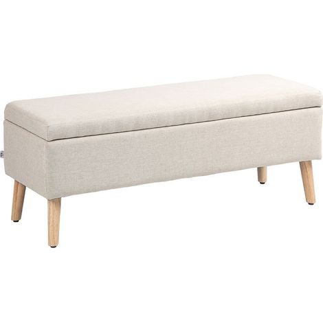 Banco con almacenamiento efecto lino, soporta hasta 220 kg, dimensiones 110 x 39 x 45 cm, color beige (1/5)