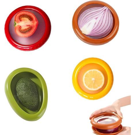 4 Pièces Silicone Fruit Storage Box, Réutilisable Conteneurs De Stockage De Fruits, Boîte de'conservation pour Oignons,Tomate,Citron,Avocat (4 silicone fruit boite conservation) (1/5)