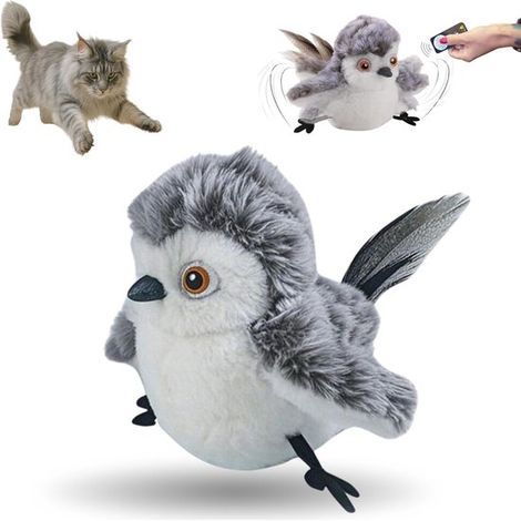 Jouet interactif pour chat - Effets sonores réglables - Ailes mobiles - Télécommande incluse - Rechargeable par USB - Contient de l'herbe à chat (1/5)