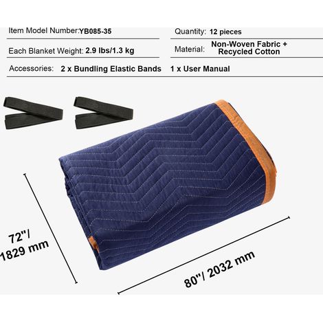 Mophorn Umzugsdecken 80" x 72"  35 lbs/Dutzend  12er-Pack  Professionelle Vlies- und Recycling-Baumwolle  Strapazierfähige Umzugspads für Möbel, Fußböden, Geräte  Blau/Orange