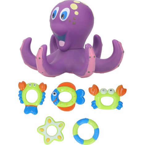 Peluche pieuvre bain détachables 5 anneaux jouet éducatif flottant bébé piscine extérieur (1/5)