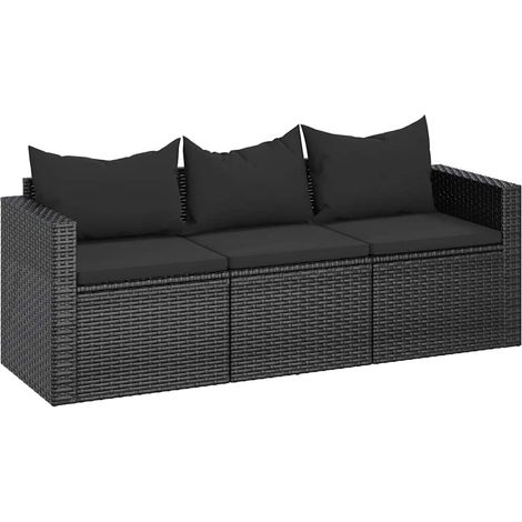Maison Exclusive - 3-Sitzer-Gartensofa mit Kissen Schwarz Poly Ra