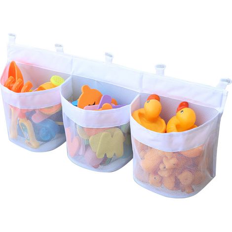 1 rangement en filet pour jouets de bain, grande capacité, maille polyester respirante, ouverture zippée, fixation murale facile (1/5)