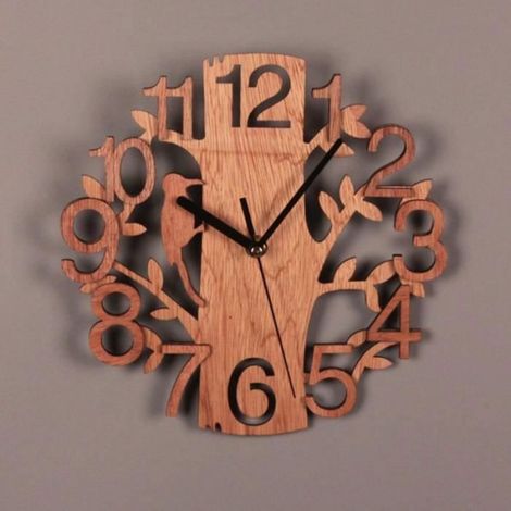 Horloge Murale - Forme Arbre - 23x23 cm - Silencieuse - Bois Composite - 1 Pièce (1/4)