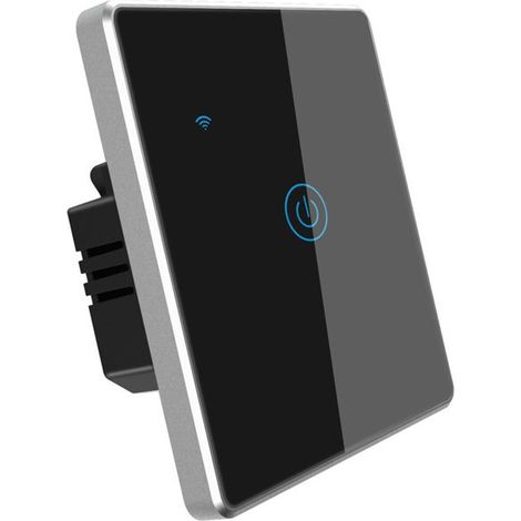 Interrupteur mural tactile WiFi Bluetooth noir sans fil neutre contrôle lumière maison (1/4)