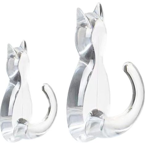 Set of 2 cat-shaped wall hooks, adhesive door hooks, wall hook, no-drill wall hook, decorative sticky hooks for coats, keys, hats, towels (1/5)
