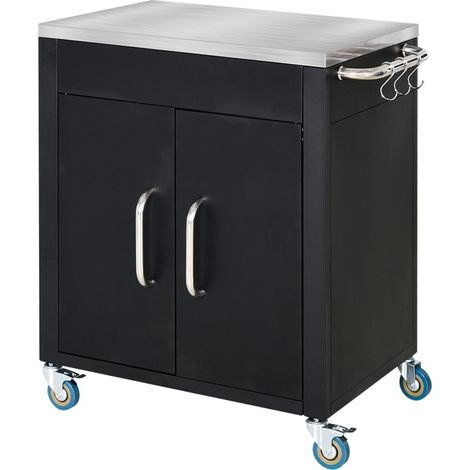 Chariots de cuisine de service avec roulettes-armoire et crochets-Poignées acier inoxydable-Noir-86x50x86,5 cm (1/5)