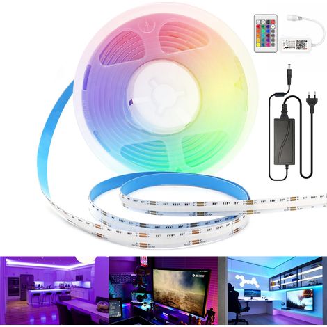 COB LED Bande WiFi RGB 2M Kit, 12V RGB Ruban LED Dimmable COB LED Strip avec contrôleur et alimentation, Haute Densité 576LEDs/M, Contrôle App, Musique Sync, DIY Changement de couleur (1/5)