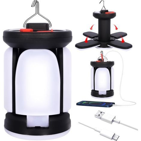 Linterna de camping recargable, 3600 mAh, 6 modos de iluminación, 60 LED superbrillantes de 360°, luz de camping portátil impermeable IPX4, luz de camping plegable para pesca, senderismo, garaje, camp (1/5)